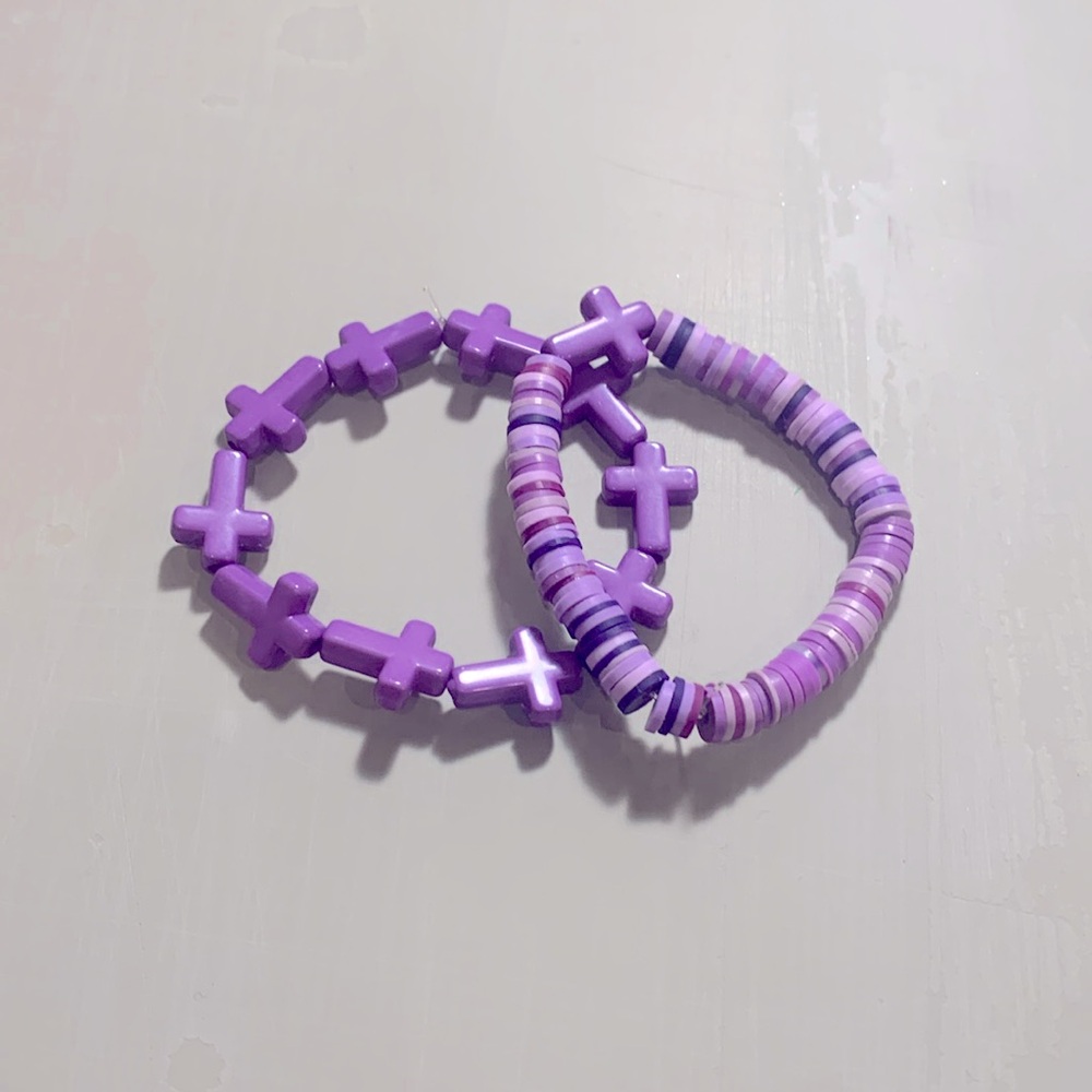Two handmade clay bead bracelets by Faith Bloom Bracelets